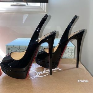 Lady Peep Sling 150 patent calf